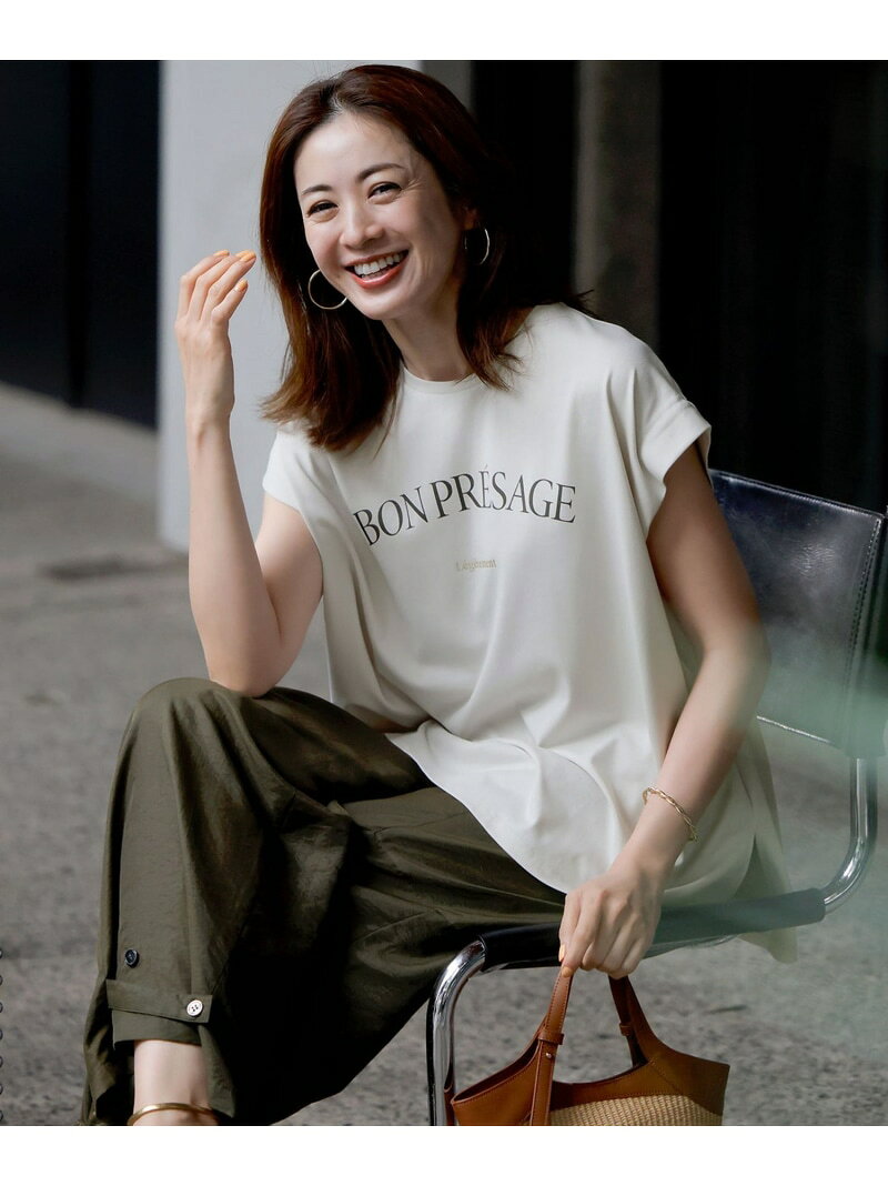 【SALE／20%OFF】【接触冷感/洗える】BON-PRESAGE ロゴ フレンチスリーブ Tシャツ 23区 L ニジュウサンク トップス カットソー・Tシャツ グレー ホワイト【RBA_E】【送料無料】[Rakuten Fashion] 23ku-10011413 23区 楽天市場店 サンプル画像2