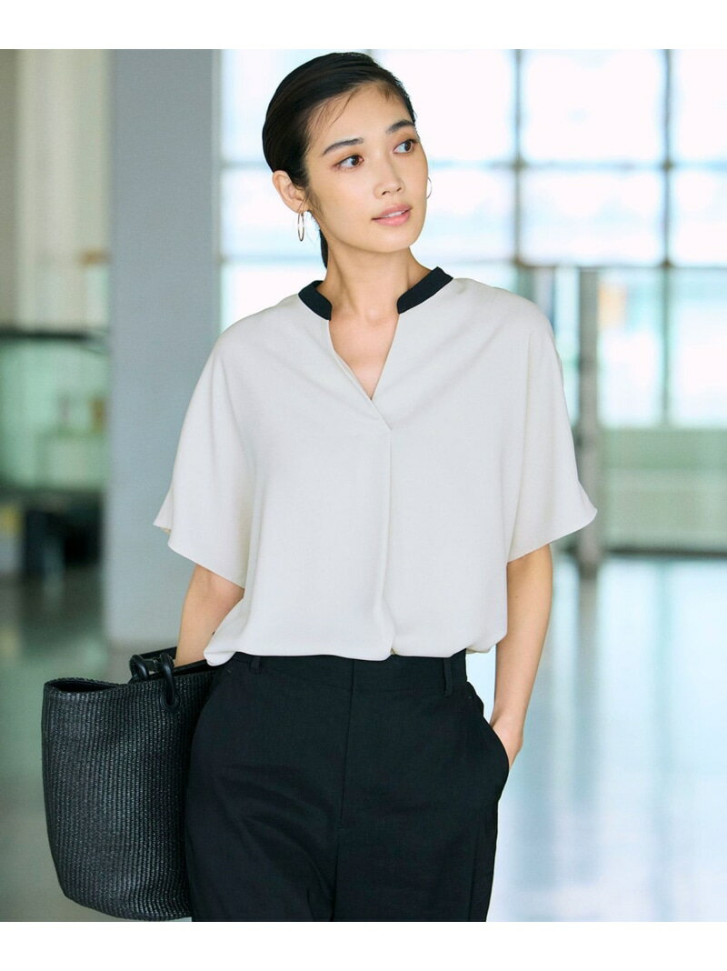 【吸水速乾/UVカット/接触冷感】ストレッチジョーゼット バンドカラー カットソー 23区 S ニジュウサンク トップス カットソー・Tシャツ ブラック ネイビー【送料無料】[Rakuten Fashion]のサムネイル