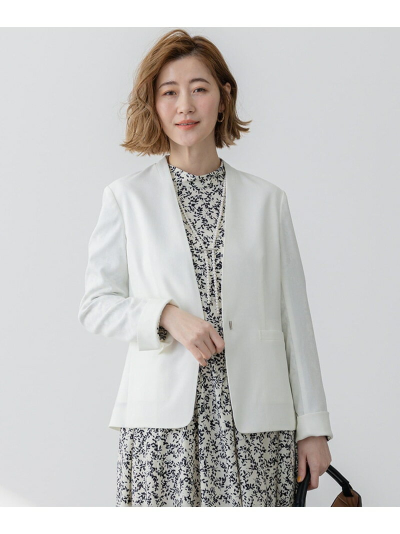 樂天商城 - 【SALE／20%OFF】【セットアップ対応/防シワ性/洗える】アイアスマットストレッチ ノーカラー ジャケット 23区 S ニジュウサンク ジャケット・アウター ノーカラージャケット ホワイト ベージュ ネイビー【RBA_E】【送料無料】[Rakuten Fashion]