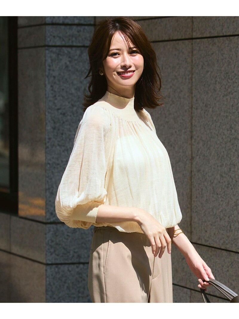 【洗える】シアーギャザー ハイネック ニット 23区 ニジュウサンク トップス ニット ブラック ベージュ【送料無料】[Rakuten Fashion]のサムネイル