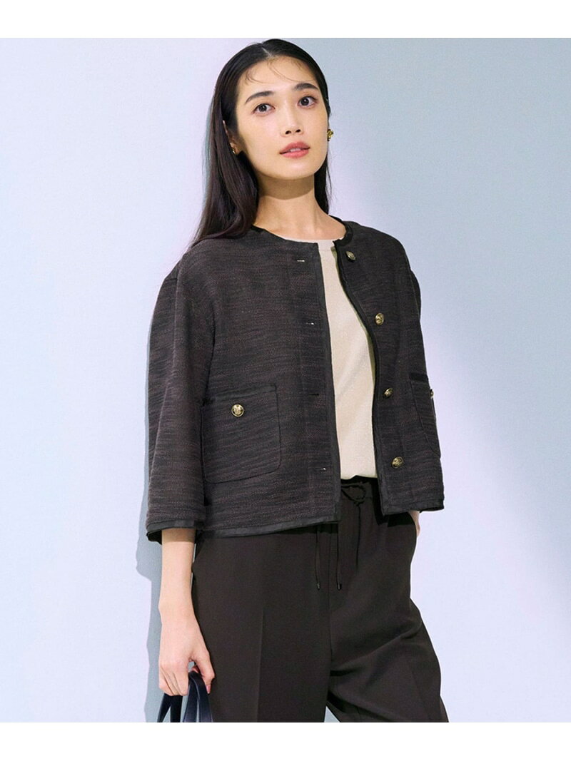 【SALE／40%OFF】サマーツイード 7分袖 ジャケット 23区 ニジュウサンク ジャケット・アウター ノーカラージャケット ブラック ベージュ【RBA_E】【送料無料】[Rakuten Fashion] 23ku-10011624 23区 楽天市場店 サンプル画像3