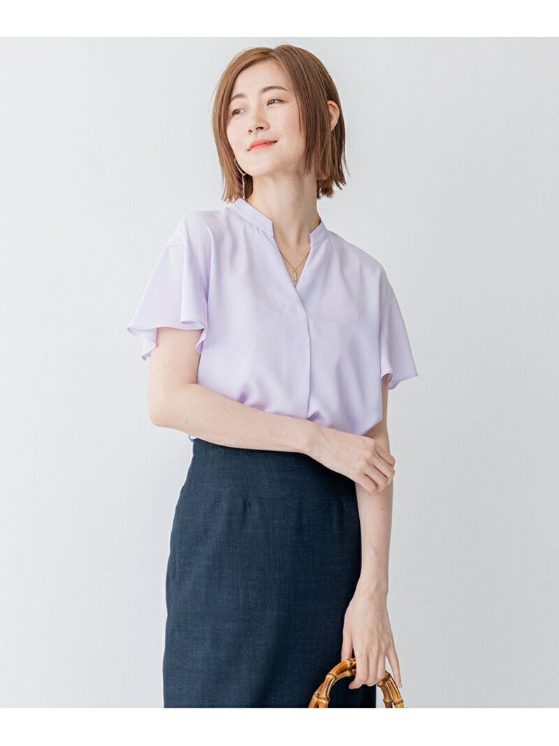 【SALE／40%OFF】【洗える】バックサテンアムンゼン 袖フリル キーネック ブラウス 23区 S ニジュウサンク トップス シャツ・ブラウス ..