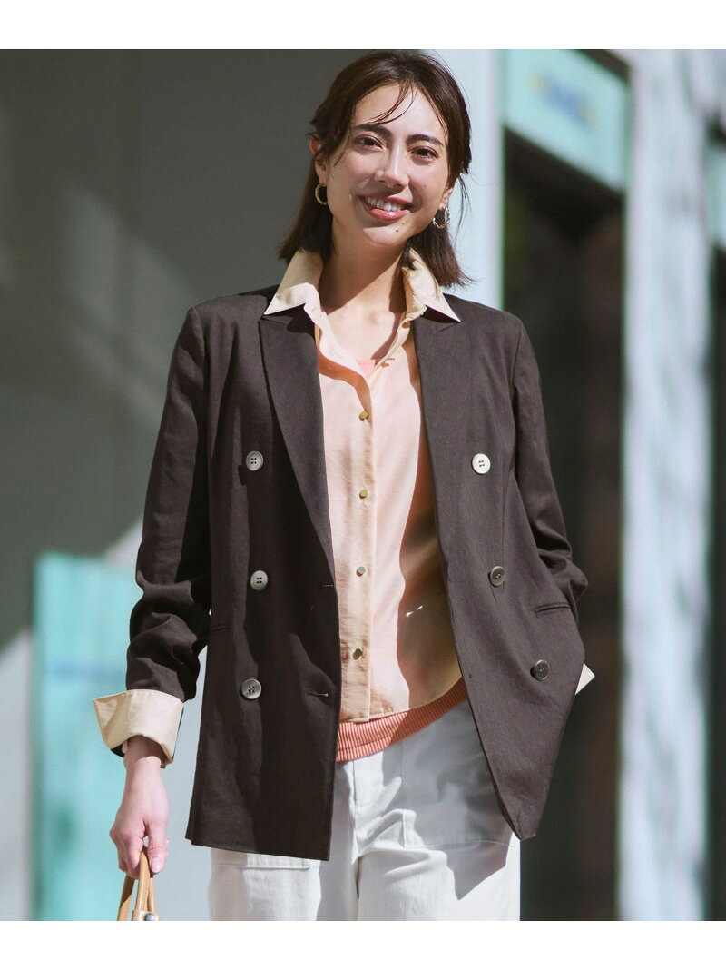 樂天商城 - 【CanCam/Oggi/CLASSY掲載】リネンレーヨンストレッチ ダブルジャケット 23区 S ニジュウサンク ジャケット・アウター その他のジャケット・アウター ネイビー ベージュ【送料無料】[Rakuten Fashion]