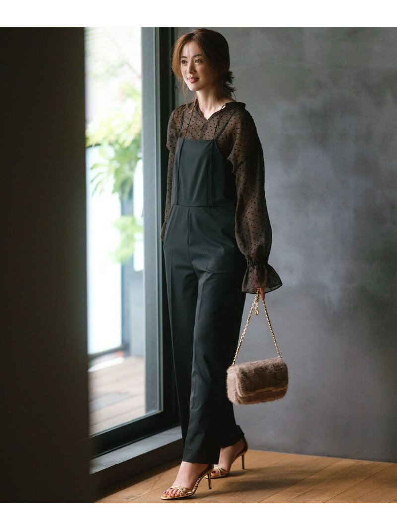 Allegra K ジャンプスーツ オーバーオール ワイドパンツ スラントポケット ロングサスペンダーパンツ レディース ブラウン M