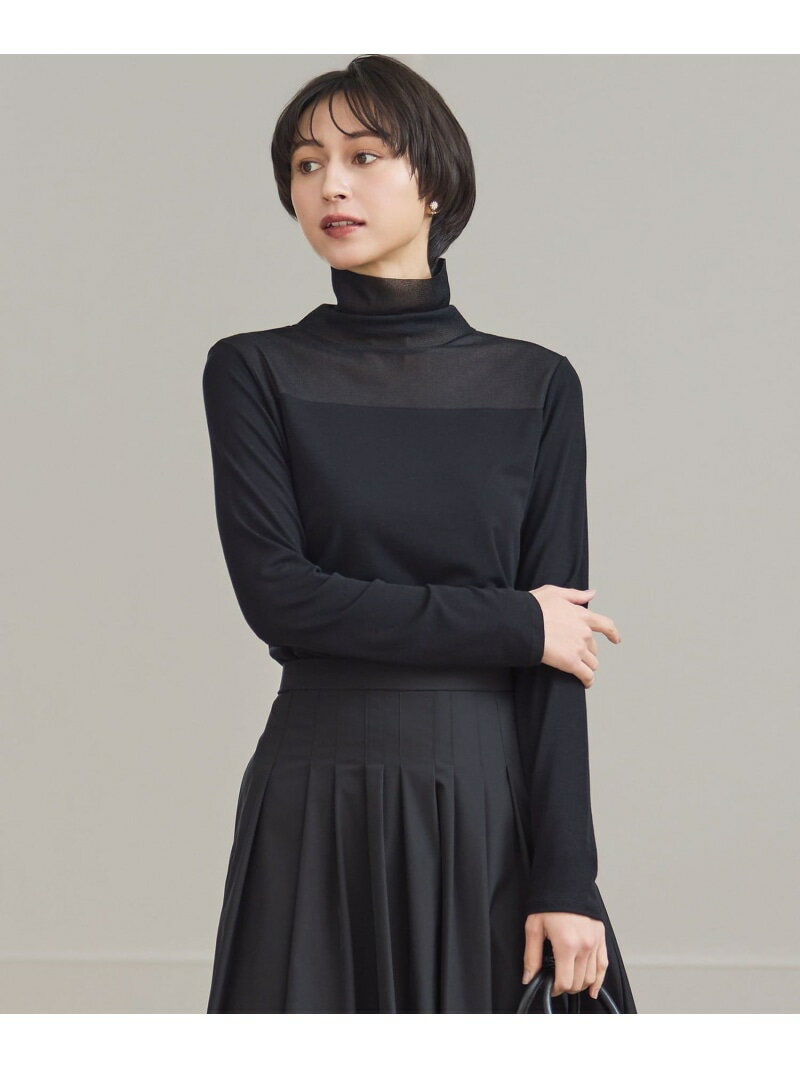 【洗える】チュールフライス シアーハイネック カットソー 23区 L ニジュウサンク トップス カットソー・Tシャツ ブラック ベージュ【送料無料】[Rakut...