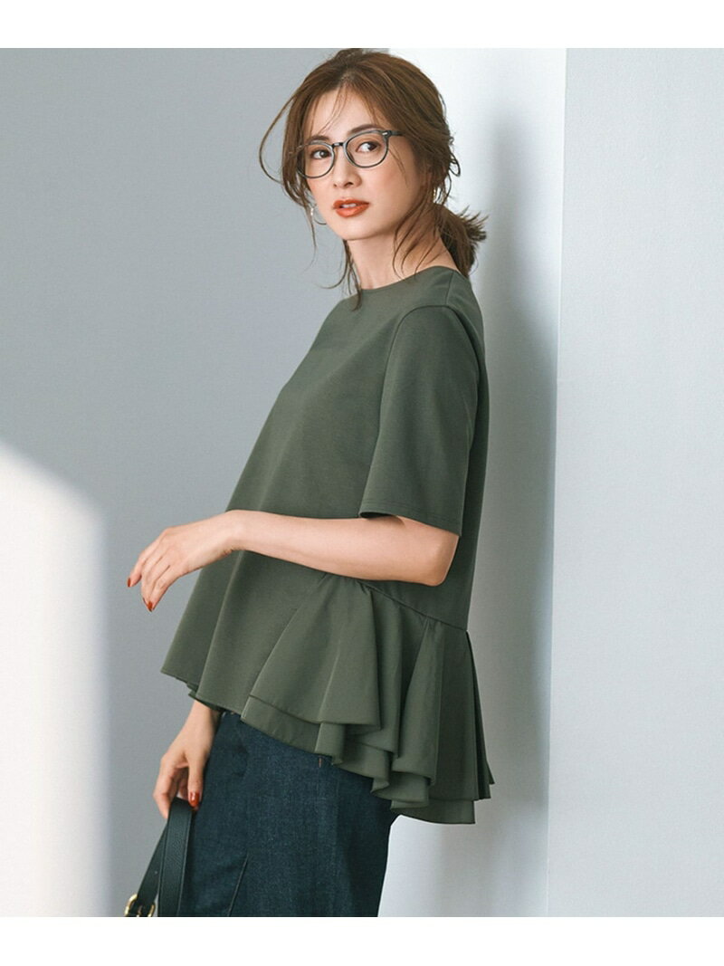 【SALE／30%OFF】【洗える】コットンポンチコンビジャージー ペプラム カットソー 23区 ニジュウサンク トップス カットソー・Tシャツ ホワイト カーキグリーン ネイビー ブラック【RBA_E】【送料無料】[Rakuten Fashion]