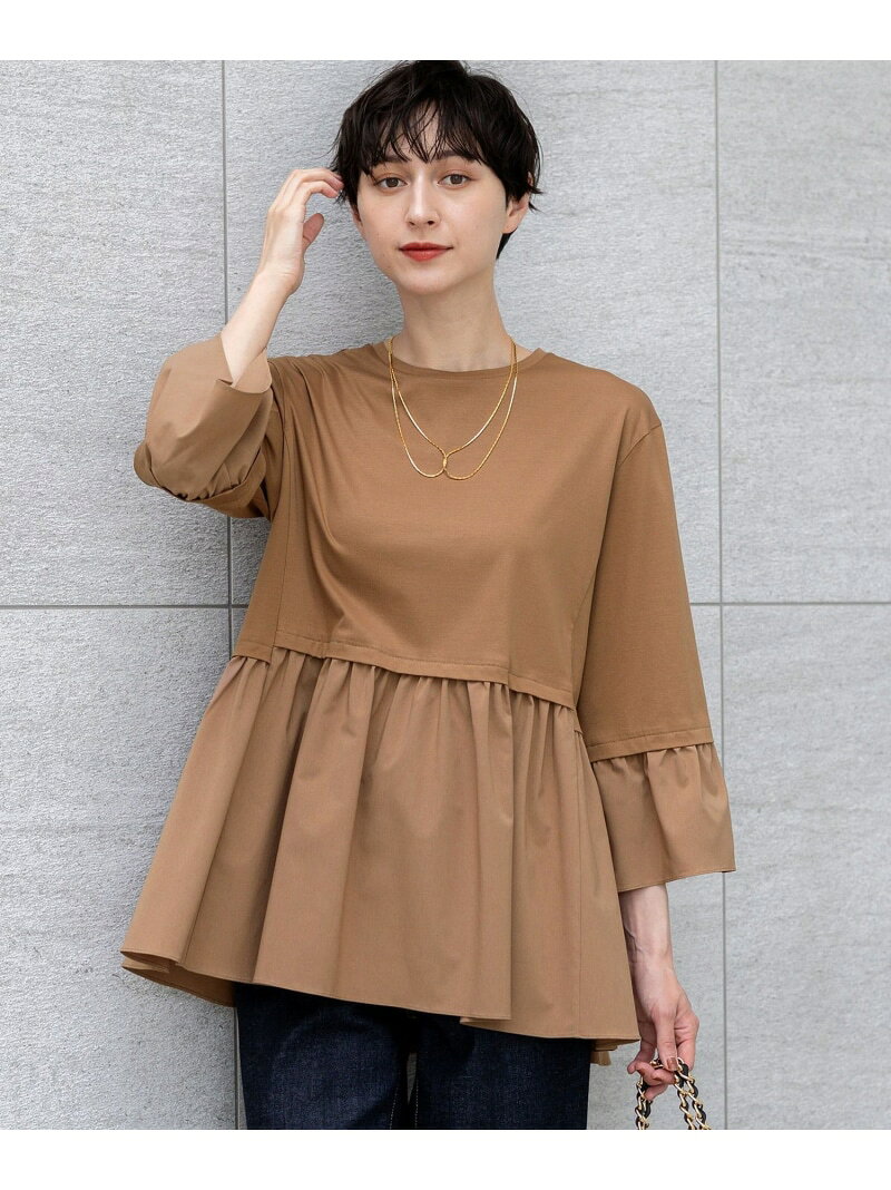 【SALE／50%OFF】【洗える】シルキータフタコンビ ペプラム カットソー 23区 S ニジュウサンク トップス カットソー・Tシャツ ホワイト ブラウン ブラック【RBA_E】【送料無料】[Rakuten Fashion] 23ku-10011870 23区 楽天市場店 サンプル画像3