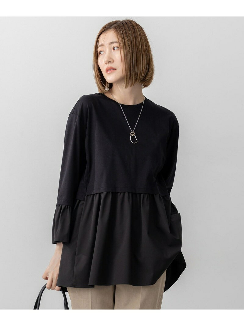 【SALE／50%OFF】【洗える】シルキータフタコンビ ペプラム カットソー 23区 S ニジュウサンク トップス カットソー・Tシャツ ホワイト ブラウン ブラック【RBA_E】【送料無料】[Rakuten Fashion] 23ku-10011870 23区 楽天市場店 サンプル画像2