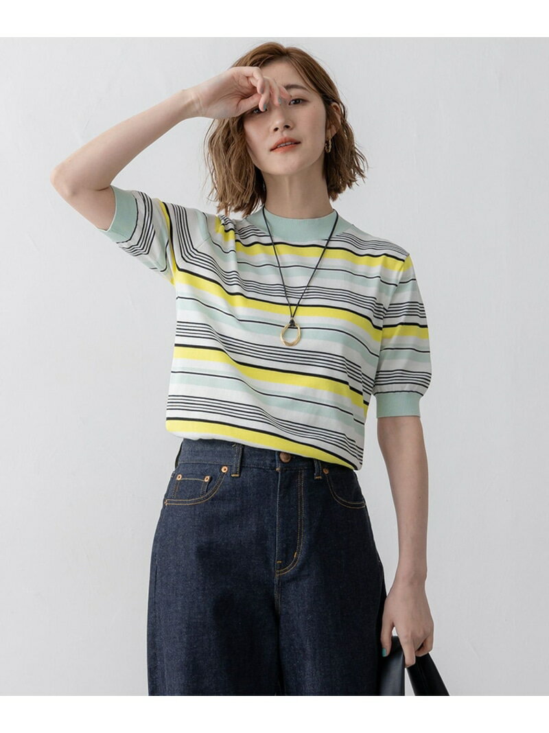 【SALE／30%OFF】【VERY3月号掲載/洗える】プレミアムビオコットン 半袖 マルチボーダー ニット 23区 S..