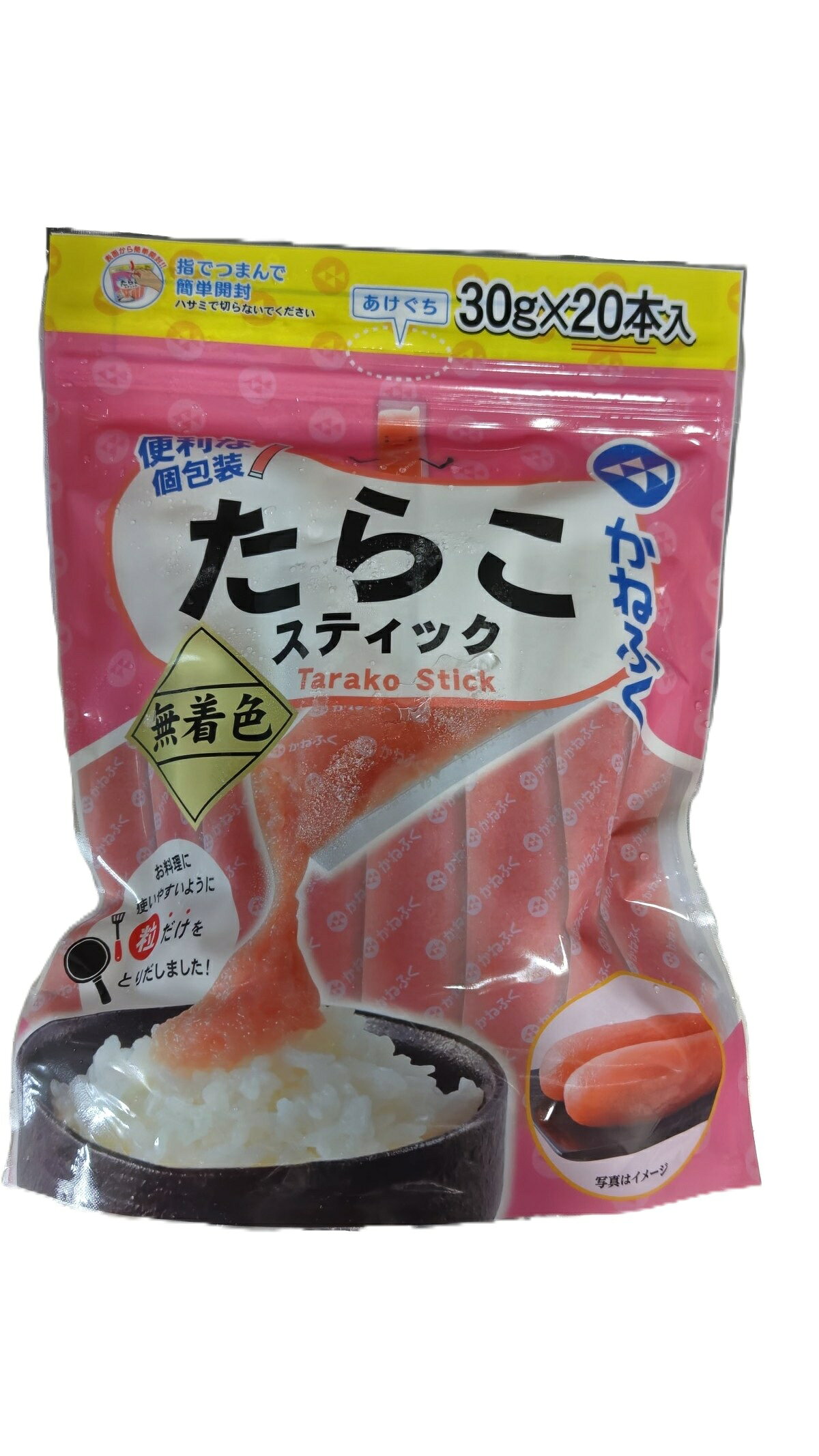 名称：無着色たらこスティック 内容量 : 30g×20本 便利な個包装 お料理に使いやすいように粒だけを取り出しました！ 製品の特性上、冷凍庫でもやわらかくなることがありますが品質には問題ありません。冷蔵庫で解凍後はお早めにお召し上がりください。
