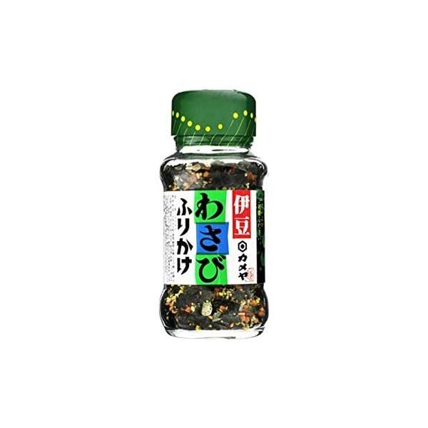 品　　　　　名 《カメヤ》伊豆わさびふりかけ【48g】 商　品　特　徴 わさびのツンとした風味が白いご飯によく合います。 伊豆のワサビを使用しています。 原　材　料　名 ごま、でん粉、食塩、糖類（砂糖、ぶどう糖）、乳糖、あられ（米）、かつお節、海苔、あおさ、卵黄、野沢菜、デキストリン、わさび、しょう油、抹茶、酵母エキス、昆布エキス、発酵調味料、みりん、オニオン粉末、えび、唐辛子、調味料（アミノ酸等）、香料、着色料（クチナシ、カラメル、ベニバナ）、酒精、増粘多糖類、（原材料の一部に小麦、大豆を含む） 内　　容　　量 48g 保　存　方　法 直射日光、高温多湿を避けて冷暗所で保管してください。