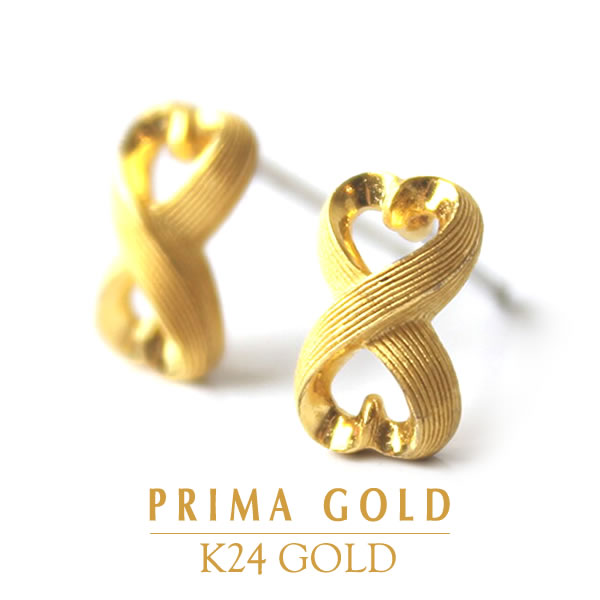 ハートピアス 24K 純金 ハートピアス 24金 K24 ゴールド ハート リボン レディース プレゼント 贈り物 女性 PRIMAGOLD プリマゴールド ジュエリー アクセサリー ブランド 送料無料【イヤリング変更】