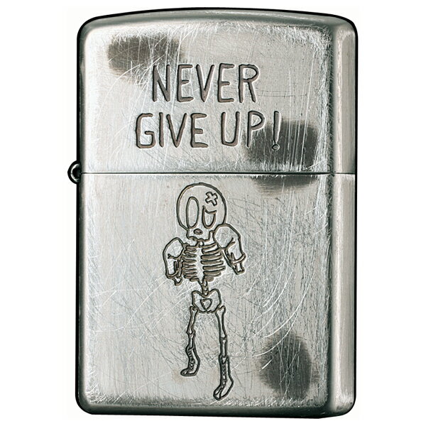 オリジナル zippo 【ジッポ】(ジッポー)ライター　メタル・彫刻：FUNNY SKULL　2UDS-GIVEUP シルバー ユーズド加工プレゼントZIPPO