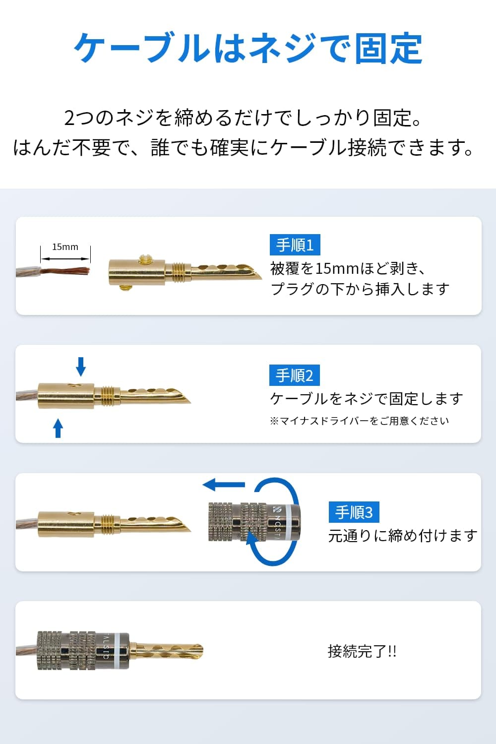 NOSTALSIC バナナプラグ 円筒波型スリット BFA波型 赤＋白セット ソルダーレス 金メッキ 簡単取り付け ダブルネジ固定 12AWG～18AWG対応 オーディオ用 スピーカー/アンプ用 (12個（6ペア）) 24universe-10044022 SIMPS by WANSTE サンプル画像3