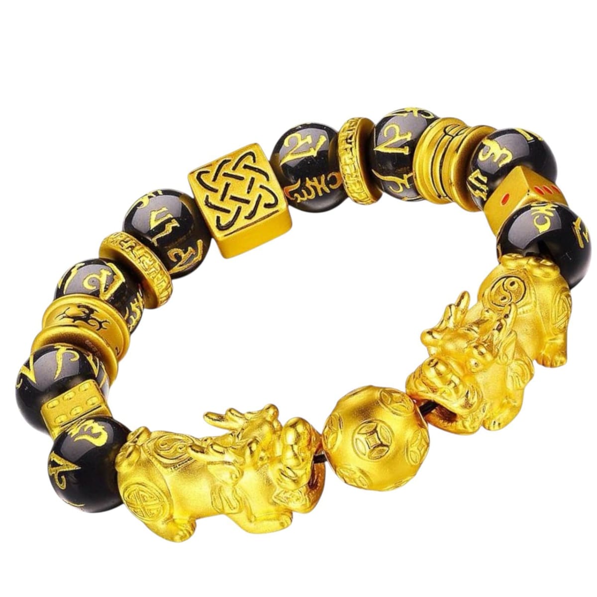[ヒカリカ] 貔貅 ひきゅう 風水 ブレスレット 黒曜石 金運 運気 上昇 財運 ゴールド ブラック