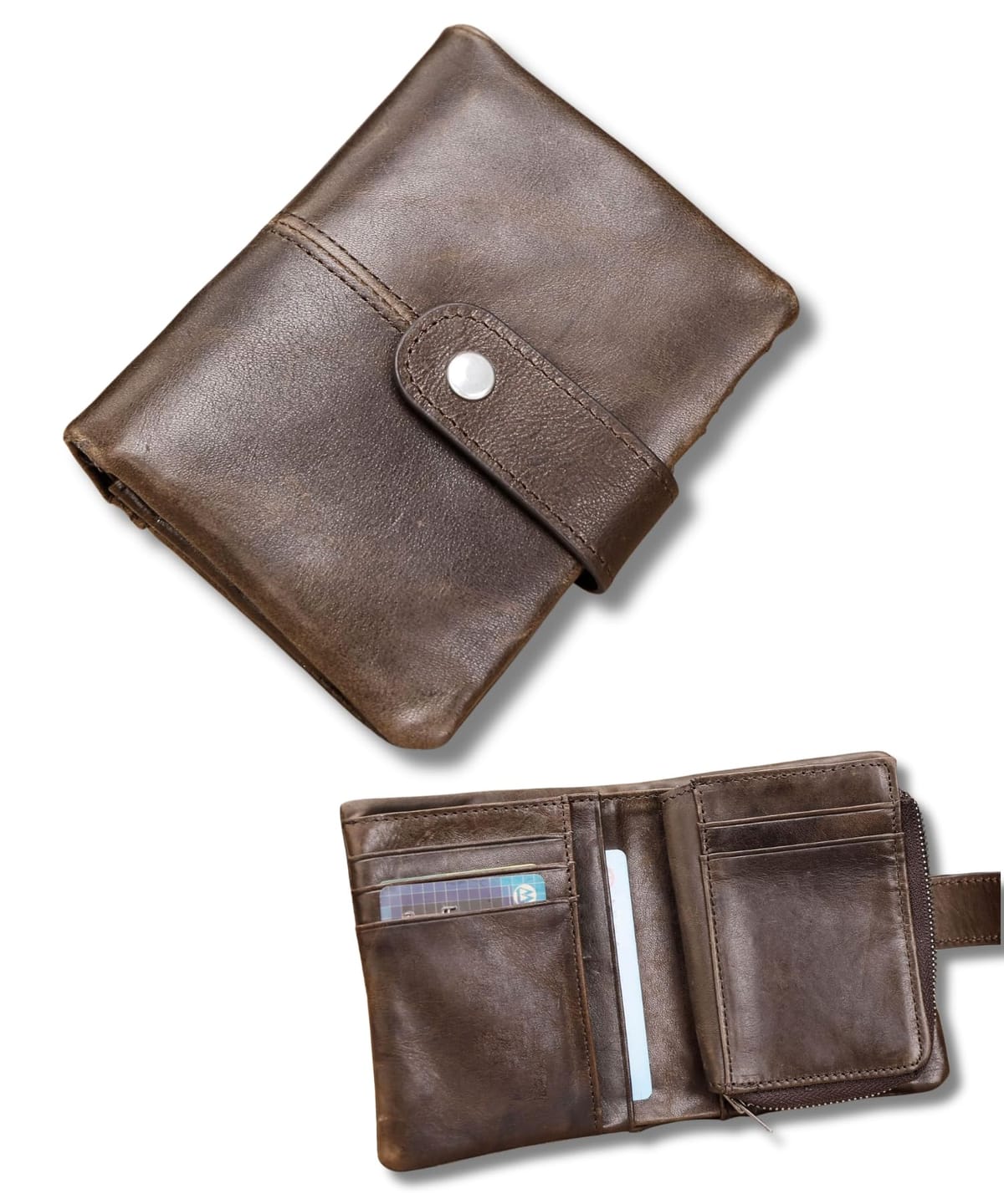 C, L, R, W - [Ventury] 財布 メンズ 二つ折り ウォレット 本革 牛革 レザー カード 小銭 2つ折り財布 大容量 YKKファスナー カード13枚収納 小銭入れ付き シンプル ヴィンテージブラウン