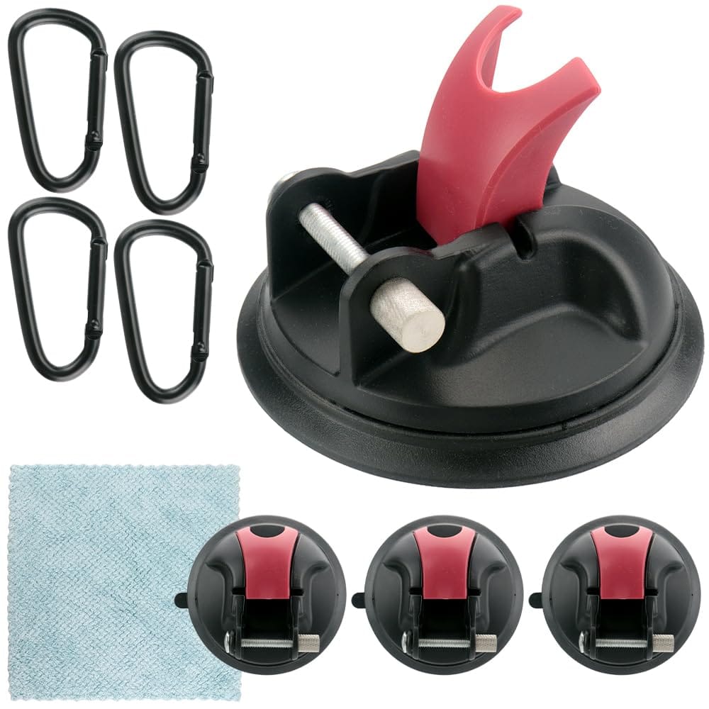 車のルーフやバックドアなどに設置してタープを吊るせる真空吸盤式フックです。真空吸着式により長時間貼り付けたままでも剥がれ落ちにくいので、風が強い日でも気兼ねなくお使いいただけます。　吸盤部分をツルツルした平面に押し当て、中央部分にあるレバー...