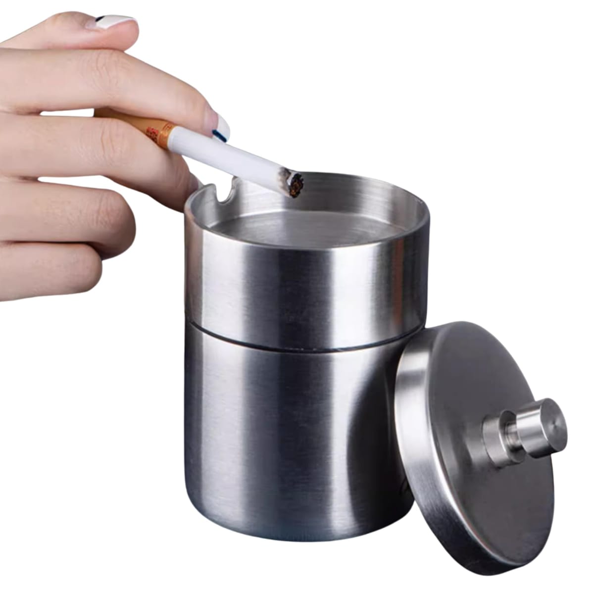 Quikaboo 灰皿 ふた付き 車用 卓上 屋外 屋内 兼用 密閉 防風 防臭 304ステンレス製 丸洗い可能