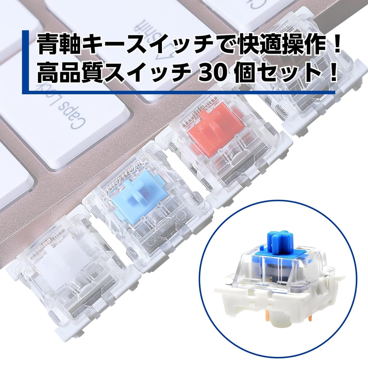 RIZES キースイッチ 青軸 30個 メカニカルキーボード ゲーミング 交換 軸 修理部品...