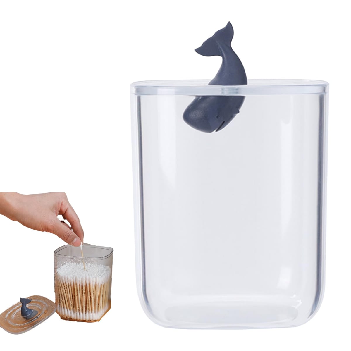 Hyack コットンケース 蓋付き コンテナ 卓上 開けやすい 小物収納 ボックス 綿棒ケース 透明