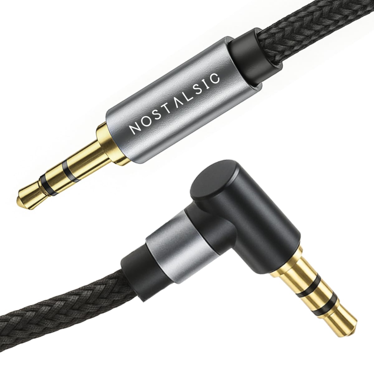 NOSTALSIC オーディオケーブル AUX ケーブル 片側L字 3.5mm ステレオミニプラグ 高耐久 ナイロン編組 ..