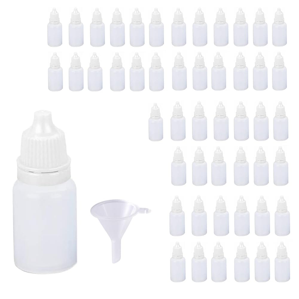 JUSTVEL ドロッパーボトル 詰め替え 50個 セット ボトル 点眼容器 液体 小分けボトル スポイト 10ml 透明 漏斗付き