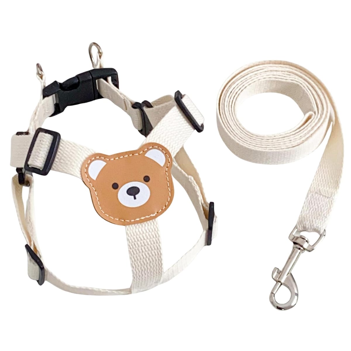 ideamall リード付きハーネス ペット用 お散歩 くまモチーフ かわいい アイボリー