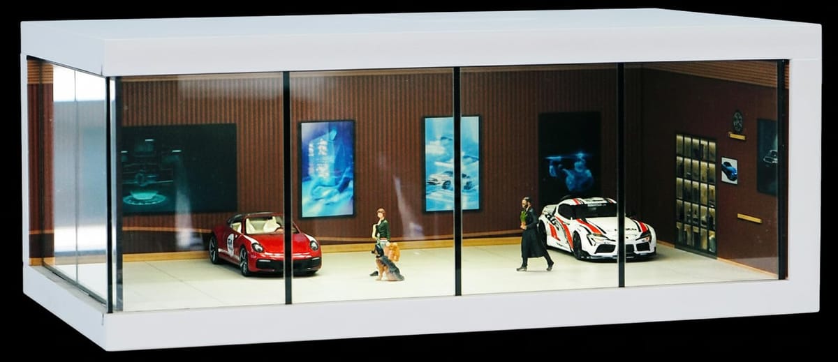 天玉堂 1/64 ジオラマ ガレージ ミニカー用 駐車展示場 LED照明付き ホットウィール トミカ マッチボックス 対応 1/64スケール モデルカー 専用アクセサリー ブラウン