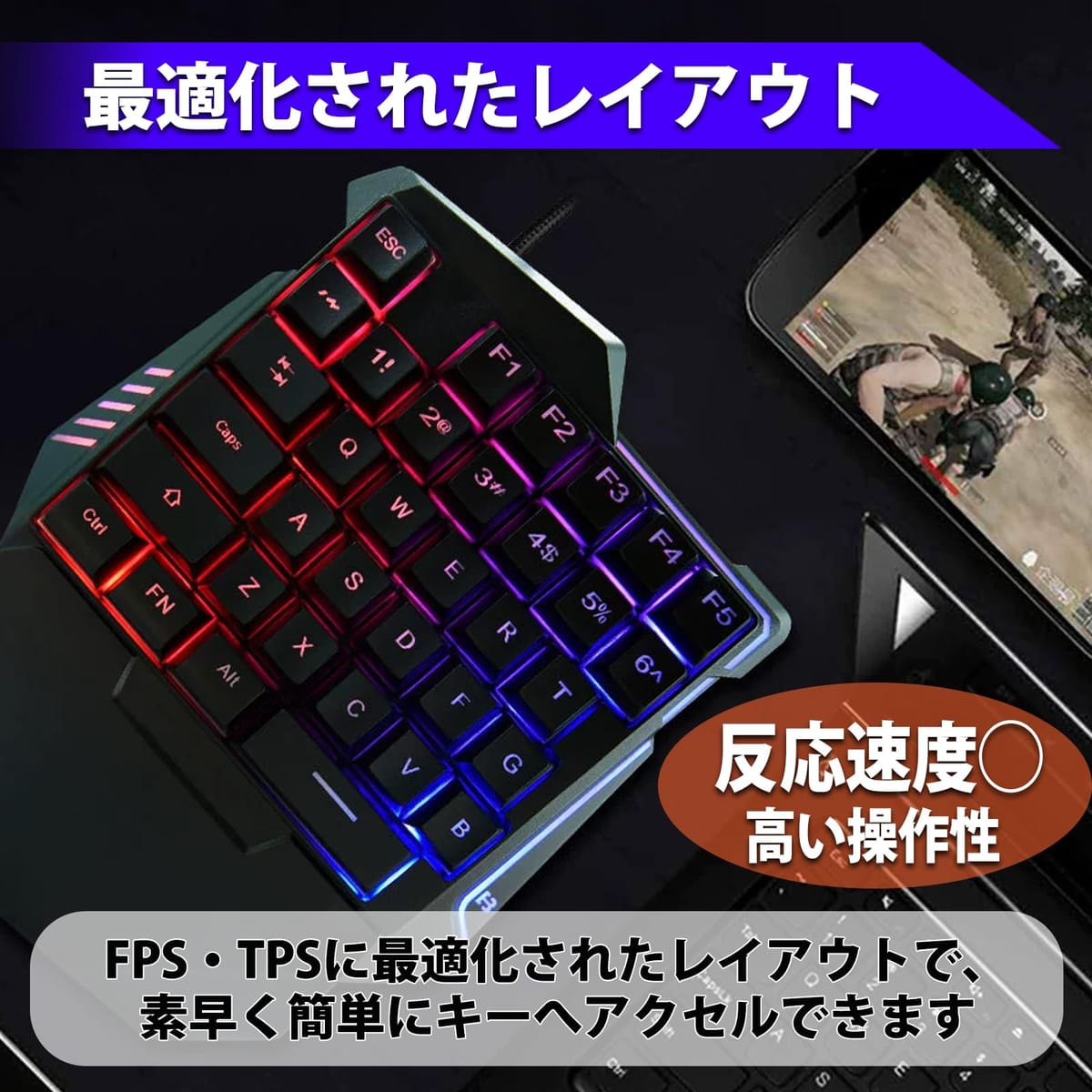 MONOSTORE ゲーミングキーボード 片手用キーボード 左手 有線 USB 光る 35キー