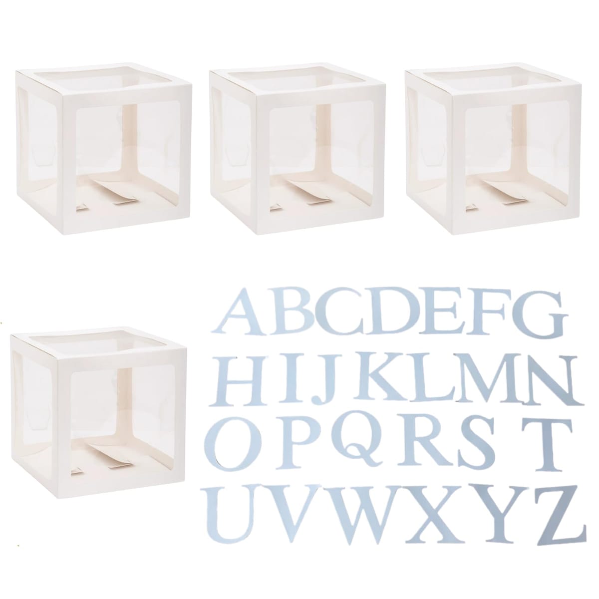 Aurenne バルーンボックス アルファベット 誕生日 パーティー 飾り付け イベント 26文字 30x30x30cm 4箱セット (ホワイト)