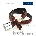 クロコダイル メンズ ベルト マット メタリック加工 ピンタイプ 【最大108cm】幅35mm 紳士用 男性用 メンズ ビジネス 牛ウラ 本革 レザー 鰐革 ワ...