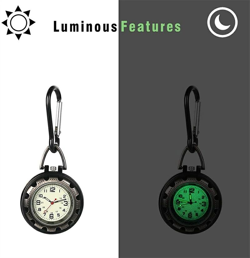 レディース メンズ 男女兼用 カラビナ アナログ 丸型 合金 1ATM防水 キーホルダー時計 夜光 懐中時計