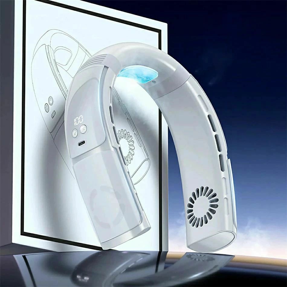 2023 夏 暑さ対策 ファン スタイリッシュ ネックファン 5000mAh 大容量 バッテリー 軽い ブラック