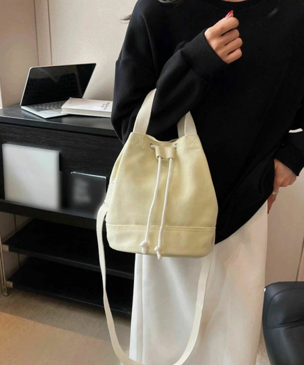 使いやすいドローストリングバッグ 斜め掛けバッグ キャンバスバッグ 3wayバケツバッグ(4)