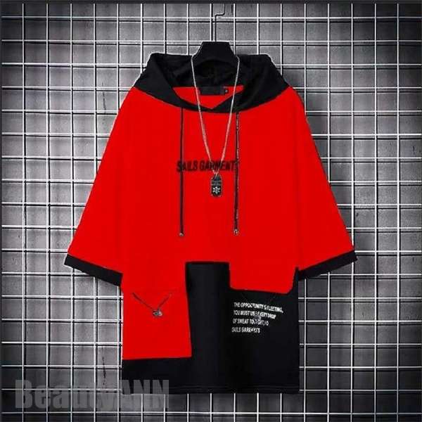 春 夏 男性用 薄手 涼しい トップス フード付き Tシャツ プルオーバー 吸汗速乾 接触冷感 五分袖 半袖 メンズ パーカー