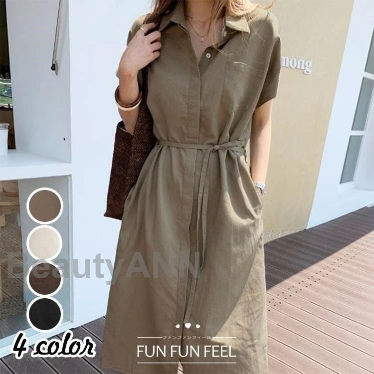 4色 着痩せ 上品 オシャレ 通勤ドレス 綿麻混 半袖 夏 春 マキシ丈ワンピース キレイめ 40代 レディース