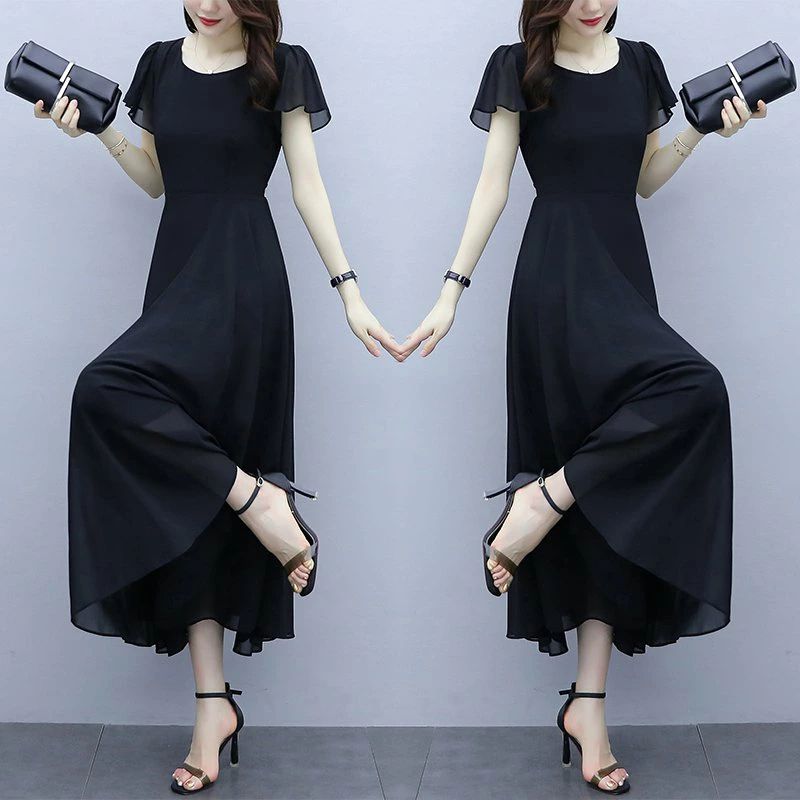 結婚式 お呼ばれドレス シンプル 体型カバー 大きいサイズ フォーマル ロング丈 半袖ワンピース 夏 レディース