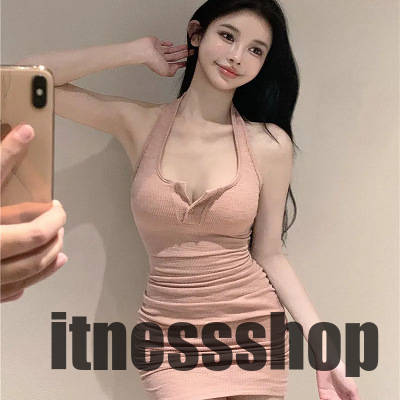 女性用スリミングスリムドレス ショートスカート 夏新作ホルターネックヒップカバー