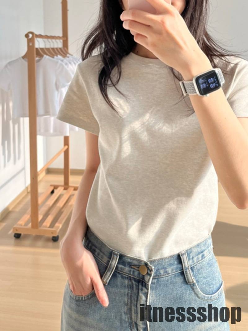 トップス スリムカジュアル アメリカンレトロデザイン 2023年夏 半袖 レディース Tシャツ グレー