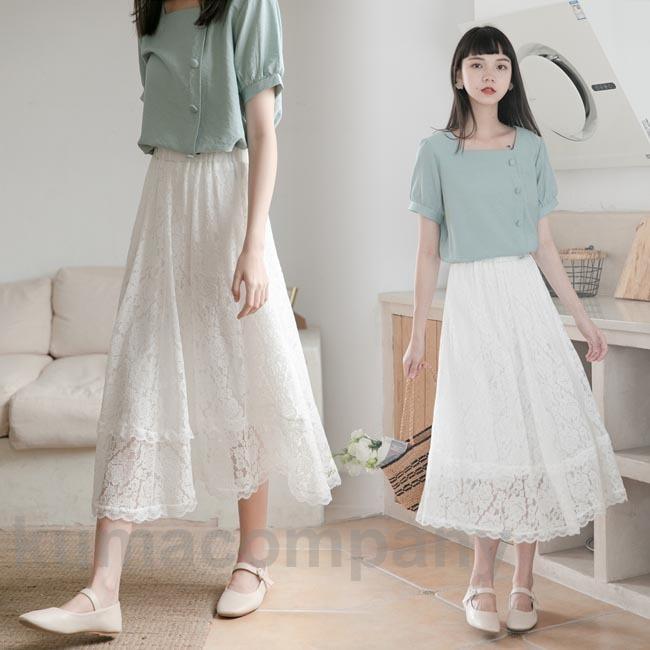 姫系 春 Aラインスカート ホワイトレース Aライン 夏 ロングスカート 森ガール スカート レディース マキシ丈 レーススカート(4)