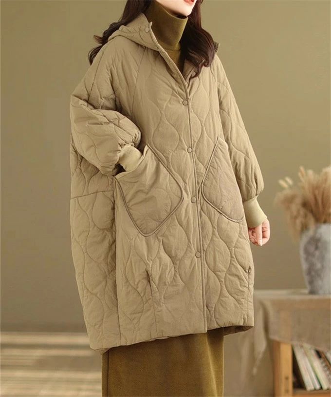 着?せ ビッグシルエット ゆったり シングル 羽織り フード付き ロング丈 長袖 中綿入り コート レディース