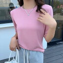 カジュアル 体型カバー ゆったり シルエット シンプル 柔らかい カットソー トップス 半袖tシャツ レディース 五分袖