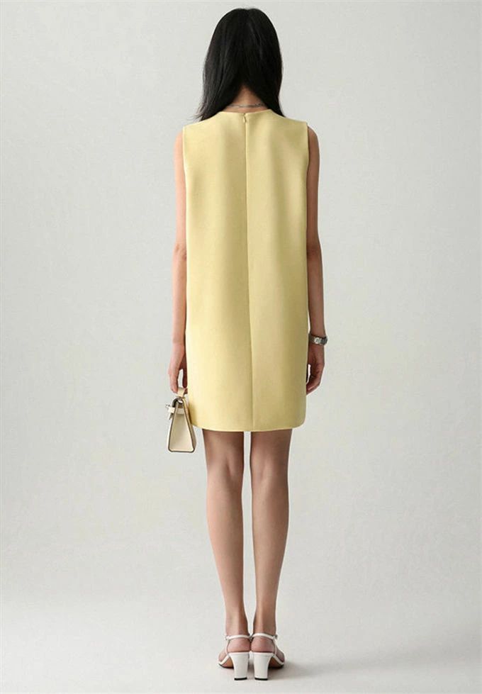 光沢 高品質 着痩せ ゆったり 体型カバー シンプル 膝丈 無地 ノースリーブワンピース レディース