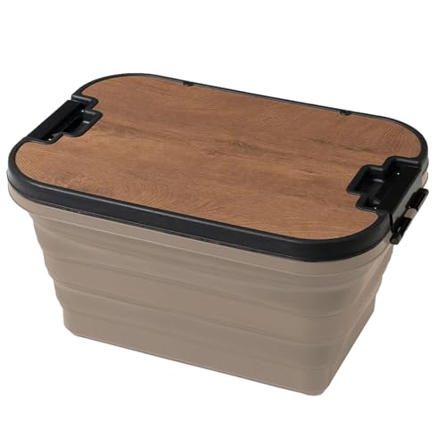 K-SBOX01-BR 茶色 高さ3段階調整 収納 車中泊 キャンプ アウトドア 車載 折り畳み式 バスケット テーブ..