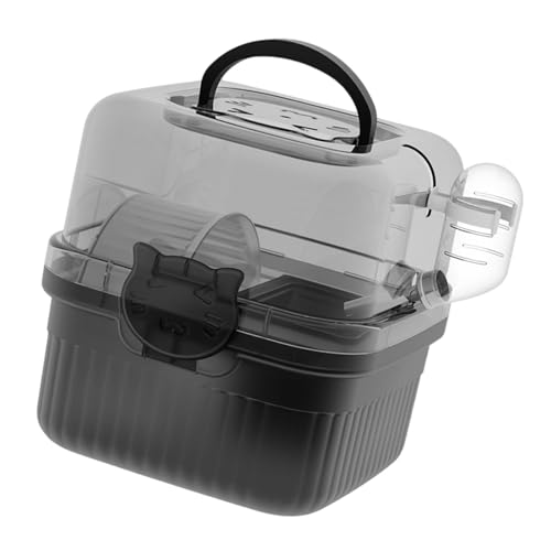 ハンドル付きキャリングボックス ポータブル型 小動物用 PP素材 黒色 20cm角 外出先での使用に適したデ..