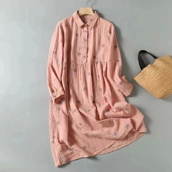 森ガール チュニック 長袖 秋 春 綿 ガーゼ レディース シャツ ワンピース ダブルガーゼ 花柄 長袖 大きいサイズ チュニック