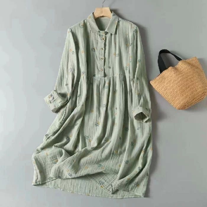 森ガール チュニック 長袖 秋 春 綿 ガーゼ レディース シャツ ワンピース ダブルガーゼ 花柄 長袖 大きいサイズ チュニック