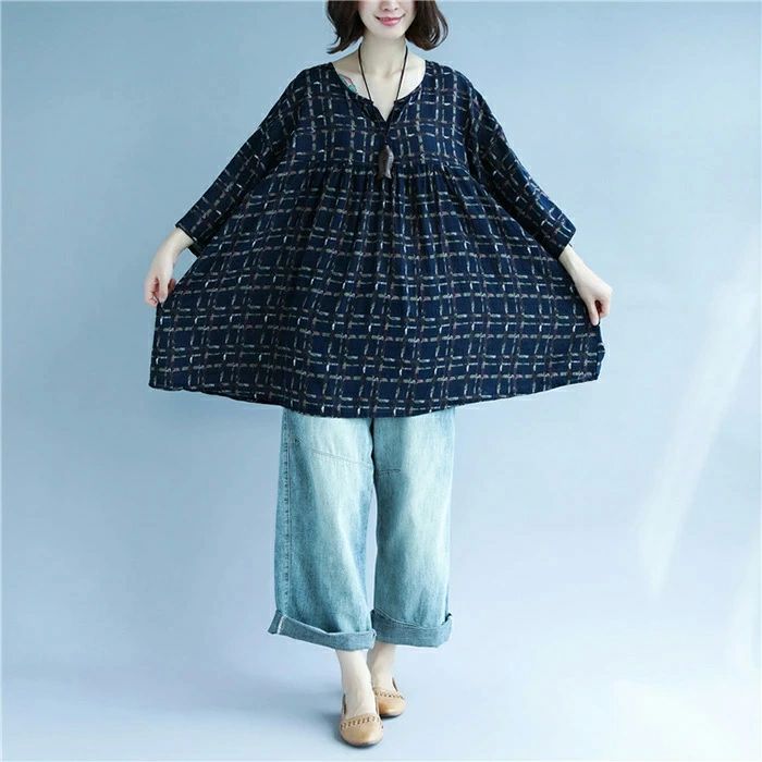 tシャツ ブラウス レディース チュニック ワンピース 七分袖 クルーネック コットン ブラウス トップス 綿混 大きめサイズ