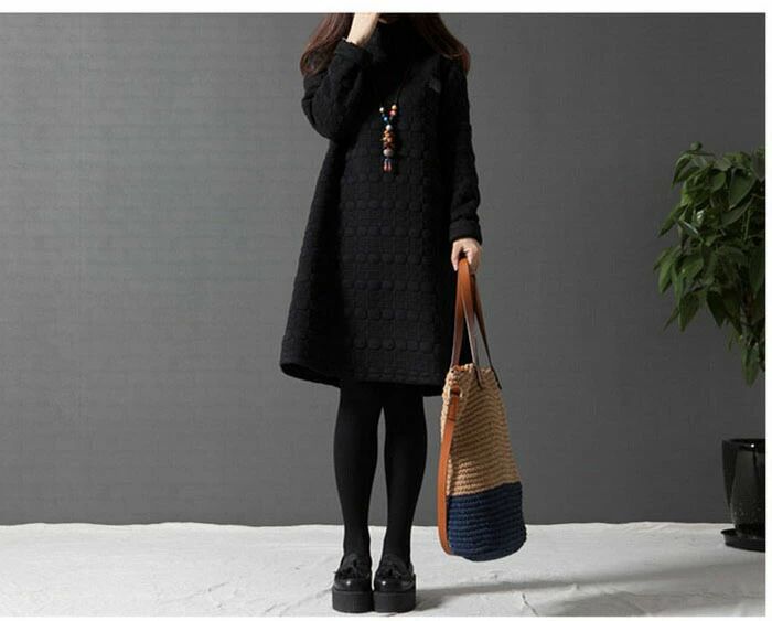 レディース 秋冬 長袖 チュニック 冬 ワンピース 大人可愛い ハイネック チュニックワンピース 森ガール プルオーバー 膝丈