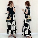 レディース 夏 春 カットソー 半袖 トップス Tシャツ スカート 花柄 ロングスカート マキシ丈 おしゃれ 通勤 30代 40代